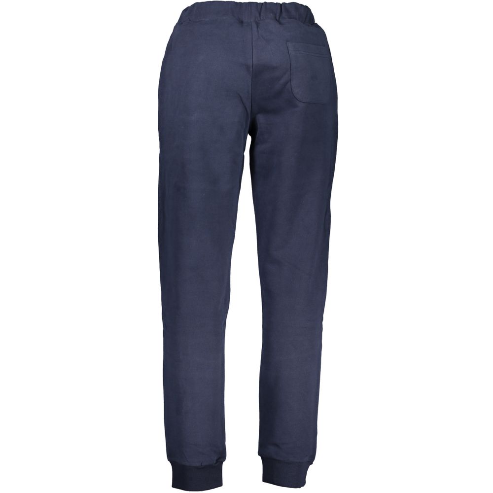 La Martina Blue Cotton Pant with elastic waist and logo, sports pants, brushed finish, and lace detail.