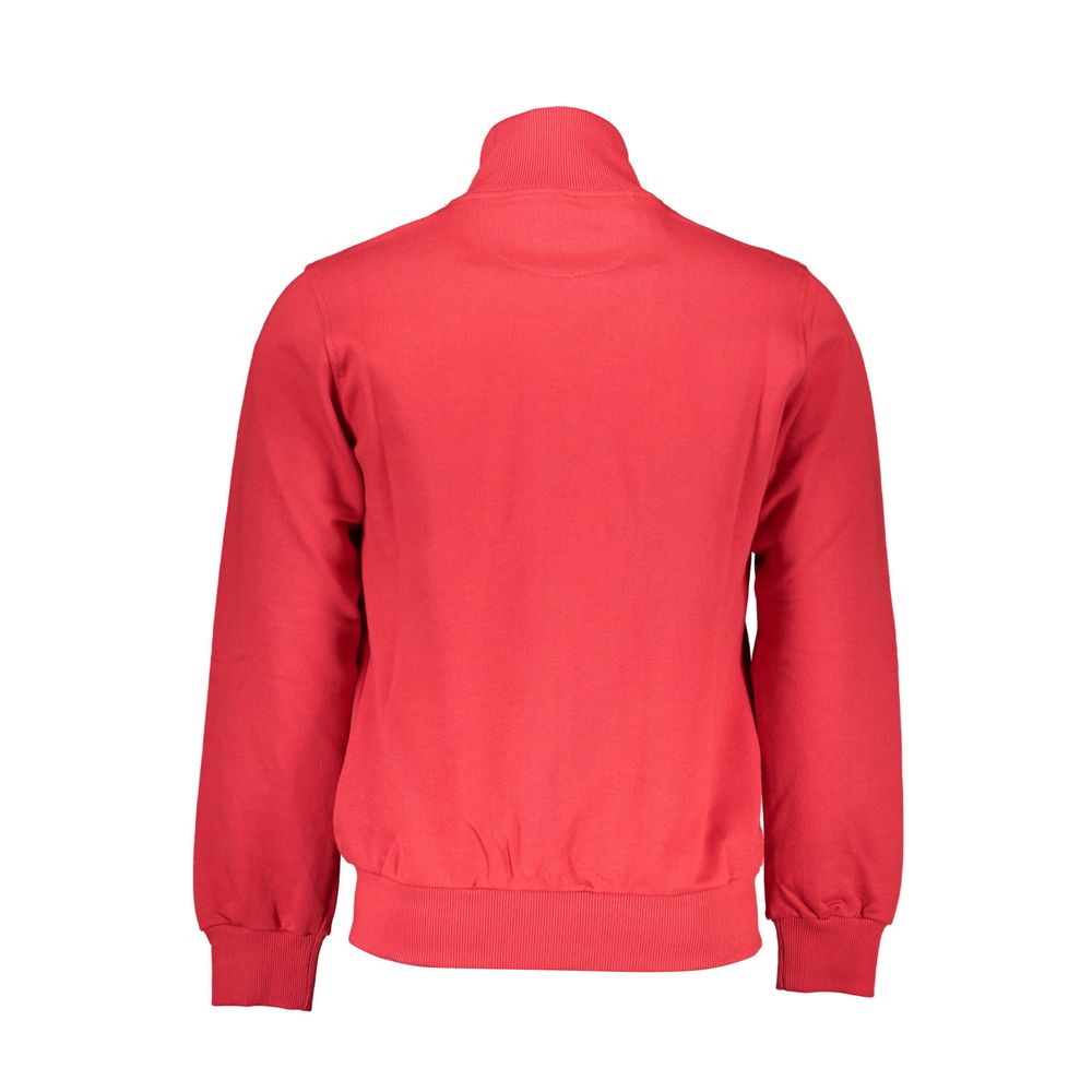 Back view of La Martina Red Cotton Men Sweater with classic zip-up design and iconic logo embroidery for a sophisticated look.