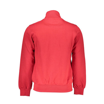 Back view of La Martina Red Cotton Men Sweater with classic zip-up design and iconic logo embroidery for a sophisticated look.