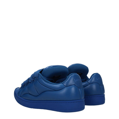 Lanvin Blue Leather Low Top Sneakers featuring a rubber sole, lace-up closure, and front and back logos.