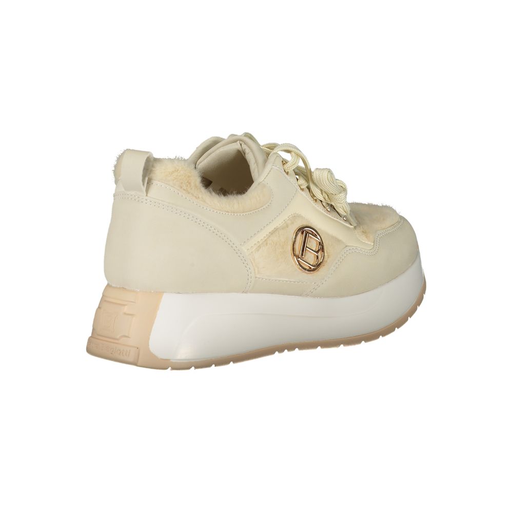 Laura Biagiotti Beige Polyethylene Sneaker with laces, suede, removable footbed, contrasting details, and embroidered logo.