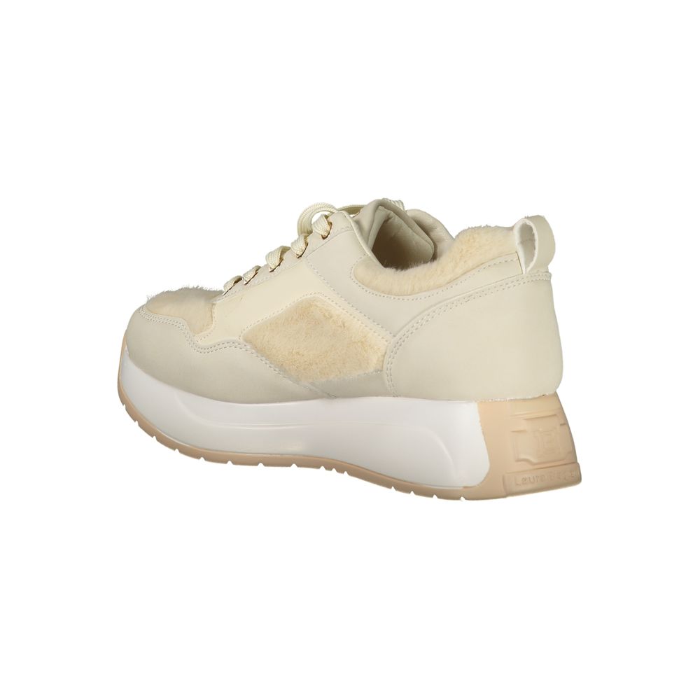 Laura Biagiotti Beige Polyethylene Sneaker, suede sports shoe with laces, removable footbed, contrasting details, embroidery logo