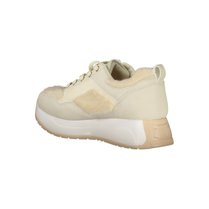 Laura Biagiotti Beige Polyethylene Sneaker, suede sports shoe with laces, removable footbed, contrasting details, embroidery logo