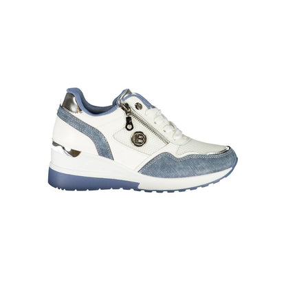 Laura Biagiotti Blue Synthetic Women Sneaker with laces, side zip, and embroidery details, showcasing sporty and fashion-forward design.