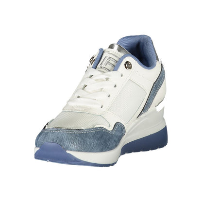 Laura Biagiotti Blue Synthetic Women Sneaker with laces and side zip, featuring embroidery and signature logo, sporty and stylish design.