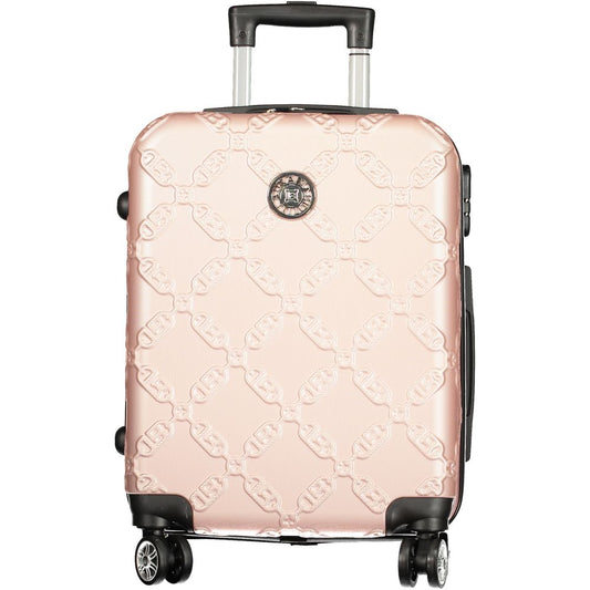 Laura Biagiotti Pink Polyethylene Luggage And Travel - Small trolley with four wheels, zip closure, and combination padlock.