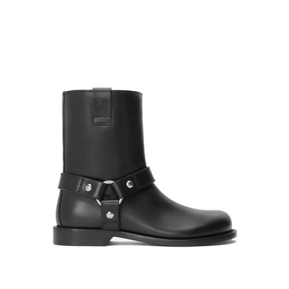 Loewe Black Calfskin Ankle Boots with Anagram embossing, 100% leather construction, round toe, Goodyear sole, for men, Italian-made.