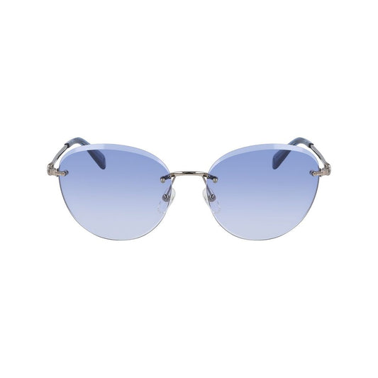 Longchamp Bicolor Metal Sunglasses with gold-blue frame, gradient blue lenses, and metal temples, model LO128S-719.