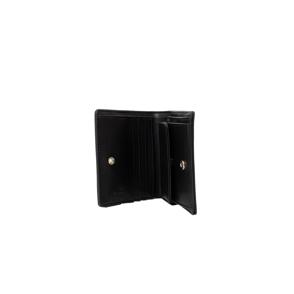 Open view of Love Moschino Bicolor Polyethylene Wallet showcasing its chic quilted interior and card slots.