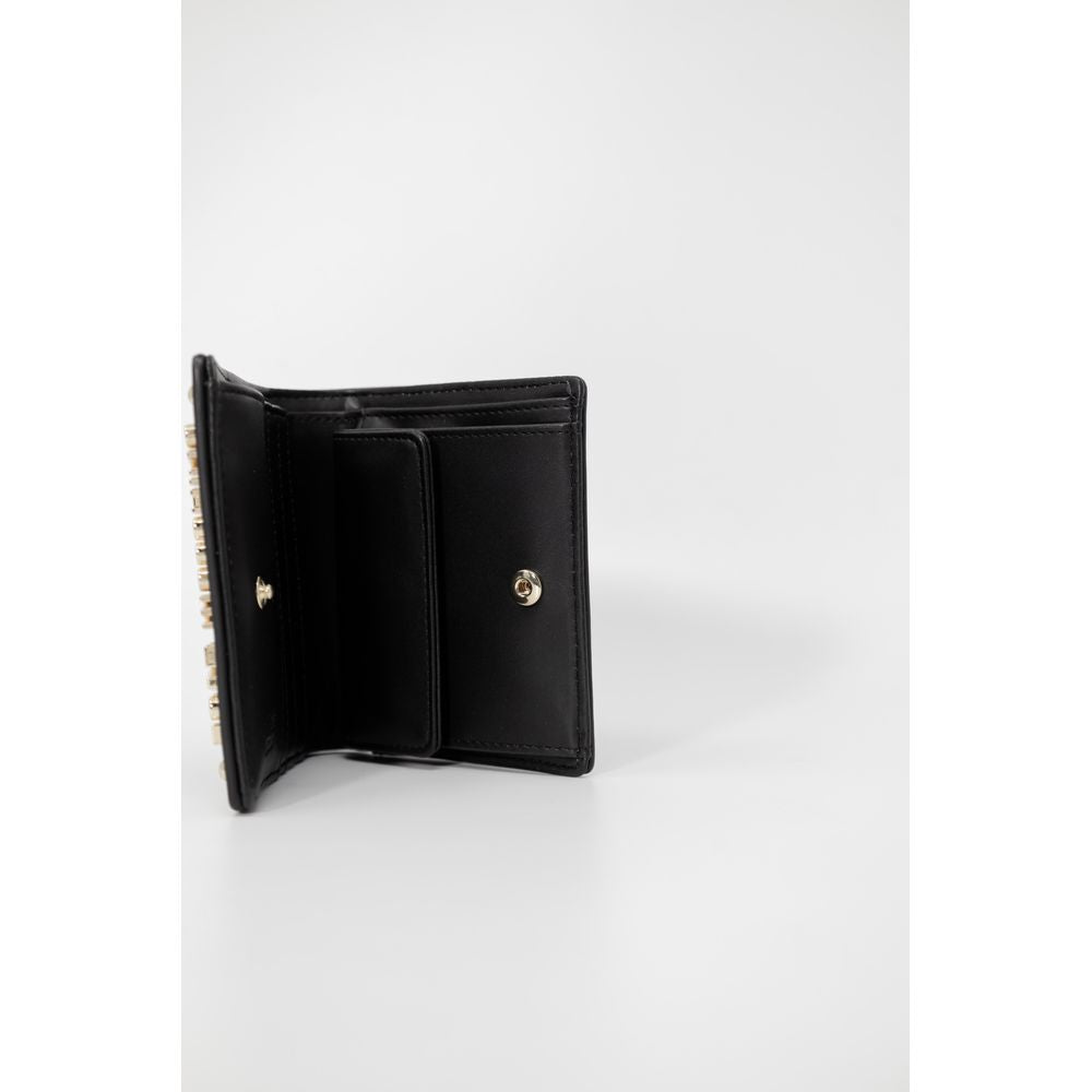 Open Love Moschino Bicolor Polyethylene Wallet showing interior compartments, elegant quilted faux leather with metallic logo detail.