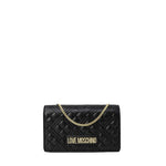 Love Moschino Black Polyethylene Handbag, quilted design with a gold chain, elegant accessory for versatile fashion use.