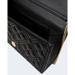Love Moschino Black Polyethylene Handbag with quilted design and golden chain, showcasing sophisticated style and versatility.