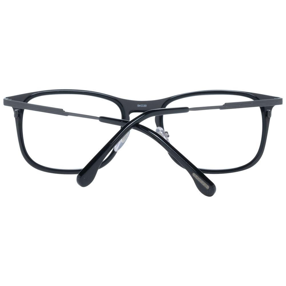 Lozza Black Men Glasses Frame with full-rim square design, black metal and plastic frame, demo lenses, size 54-15-144.