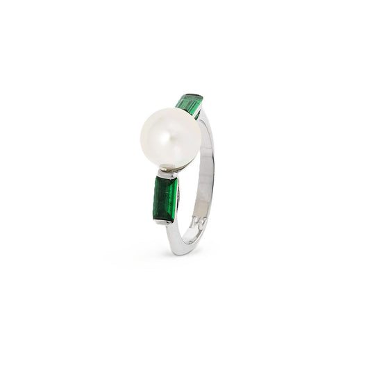 MAJORICA JEWELRY Mod. 17271.01.2.R19.000.1 elegant ring with pearl and green accents on a silver band