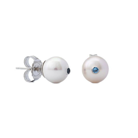 MAJORICA JEWELRY Mod. 17354.01.2.E00.906.1 white pearl earrings with blue gemstone accent
