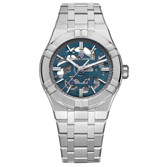 MAURICE LACROIX MOD. AI6007-SS002-031-1 luxury watch with stainless steel bracelet and blue dial