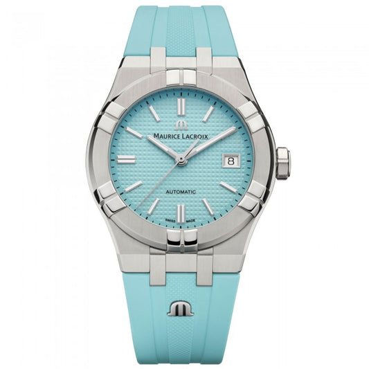 MAURICE LACROIX MOD. AIKON AUTOMATIC LIMITED EDITION wristwatch with turquoise dial and stainless steel case, 39 mm, for men.