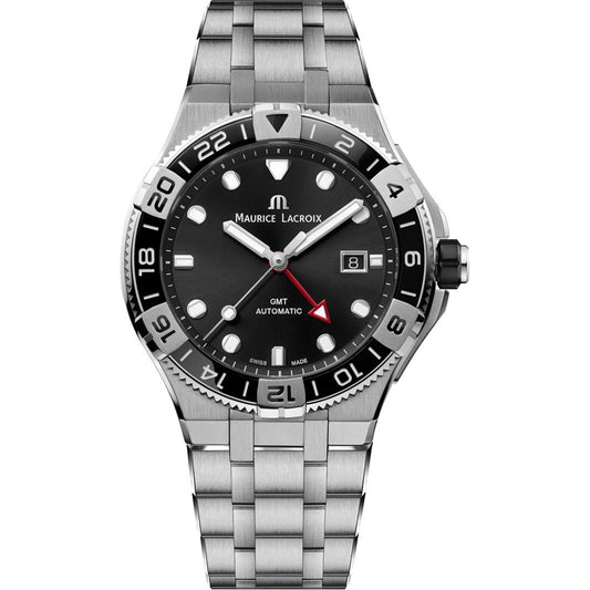MAURICE LACROIX MOD. AIKON VENTURER GMT wristwatch, 43 mm stainless steel case and strap, mechanical automatic movement, water resistant to 30 ATM.