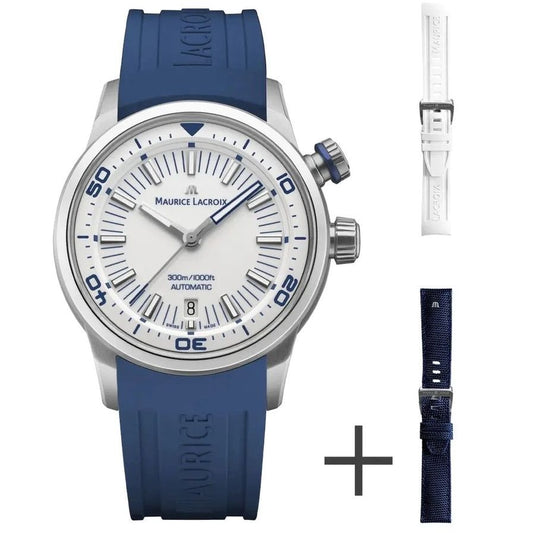 MAURICE LACROIX MOD. PONTOS S DIVER wristwatch, stainless steel case, blue caucciù strap, automatic movement, Swiss-made, 30 ATM water resistance