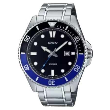 CASIO COLLECTION Mod. DIVER 200m wristwatch, 20 ATM water resistant, 44 mm stainless steel case, silicone strap, quartz movement.