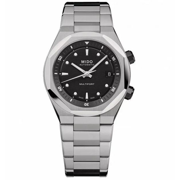 MIDO MOD. M047-507-11-051-00 luxury watch with stainless steel bracelet and black dial.