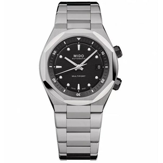 MIDO MOD. M047-507-11-051-00 luxury watch with stainless steel bracelet and black dial.