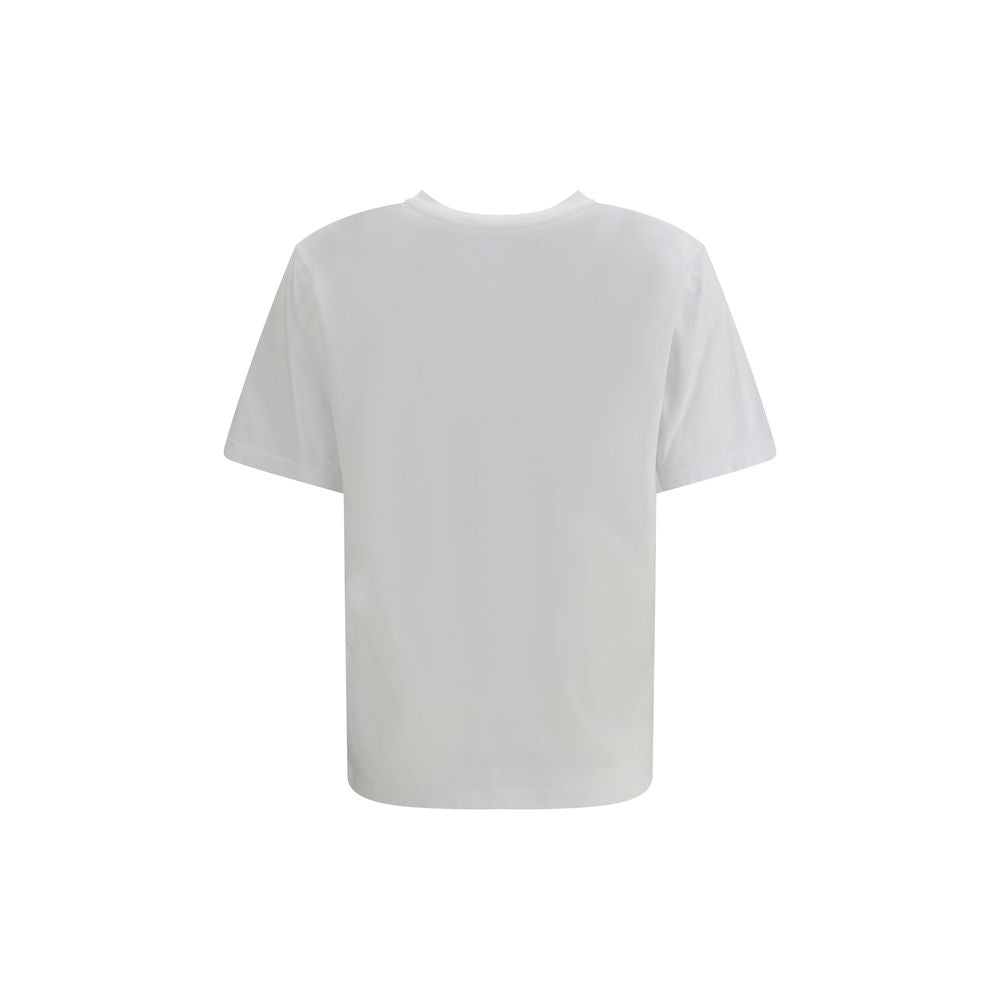 Back view of MM6 White Cotton T-Shirt featuring ribbed crew neck and logo detailing for contemporary style, 100% cotton.