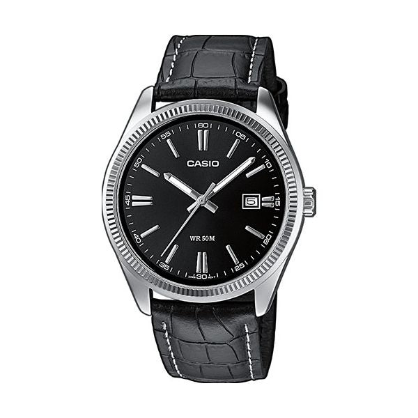CASIO COLLECTION Mod. DATE. LEATHER - BLACK WATCHES