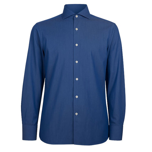 Made in Italy Blue Cotton Men's Shirt by Loro Piana, long-sleeve button-down, elegant men's fashion, comfortable 100% cotton fabric.