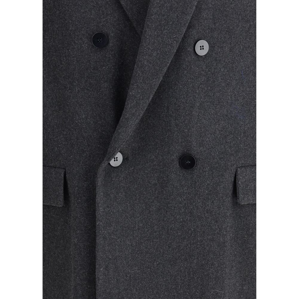 Close-up of Magliano Double-breasted Coat Lungomare with classic notch collar and button closure in wool blend.