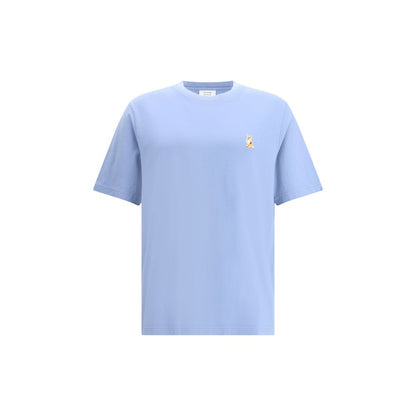 Maison Kitsuné Light Blue Cotton T-Shirt with Standing Fox emblem