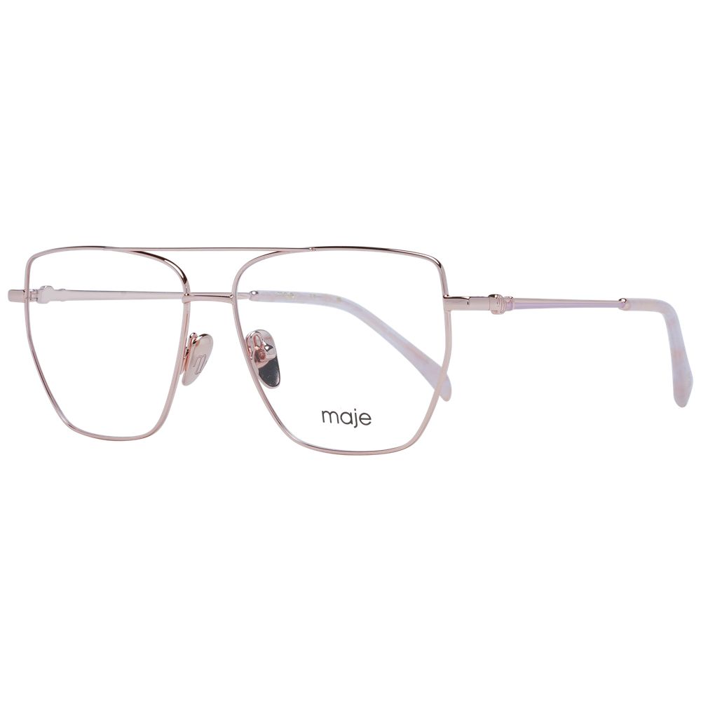 Maje Rose Gold Women Glasses Frame, aviator style, metal full-rim, demo lenses, size 53-13-140, includes branded case.