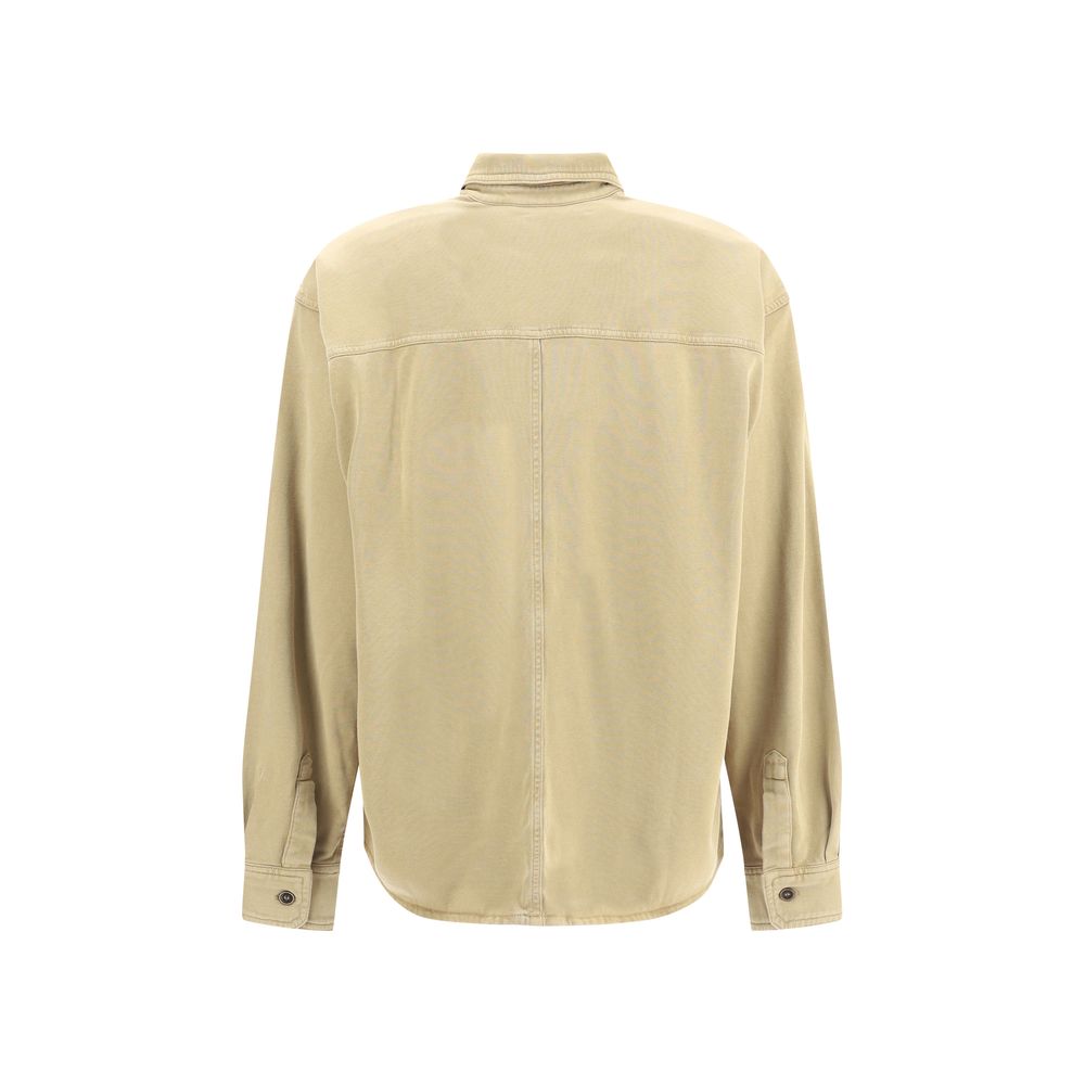 Back view of Marant Etoile Beige Cotton Dress Shirt featuring a classic collar and casual design with cotton composition for AW25 season.