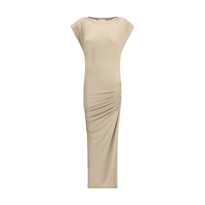 Marant Etoile Beige Modal Casual Dress with draped silhouette and cap sleeves, ideal for a sophisticated casual look.