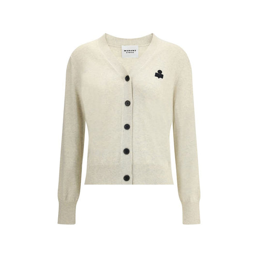 Marant Etoile White Cotton Cardigan with V-neckline and button closure, featuring the "Marant" logo, crafted for a refined casual style.