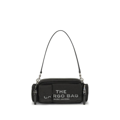 Marc Jacobs Black Canvas Shoulder Bag with exterior pockets and leather straps, embroidered logo, AW25 collection.