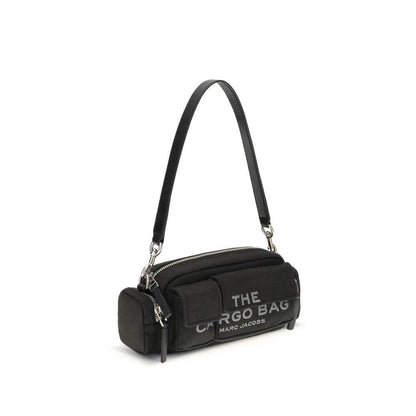 Marc Jacobs Black Canvas Shoulder Bag with leather strap and exterior pockets, featuring embroidered logo, perfect for Fall-Winter 25.