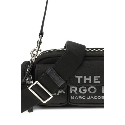 Marc Jacobs Black Canvas Shoulder Bag with leather strap, showcasing logo embroidery and durable canvas material for AW25.