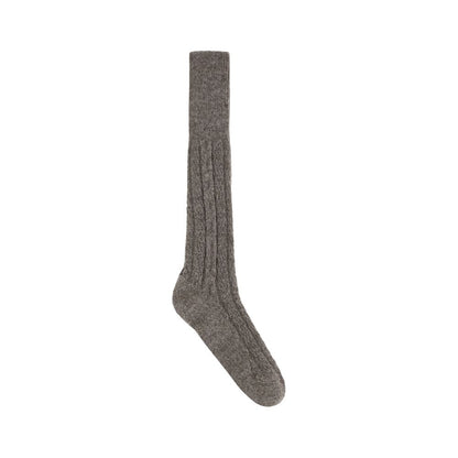 Margiela Brown Wool Socks with ribbed knit, crafted from 100% virgin wool for comfort and warmth, showcasing luxury winter accessory.