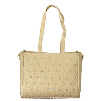Mario Valentino Beige Polyester Handbag with shoulder handles and zip closure, featuring logo and internal pockets.