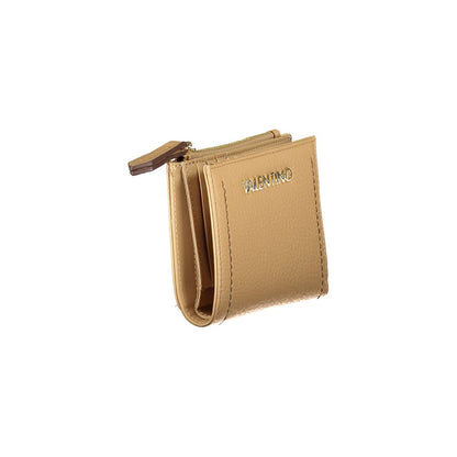 Mario Valentino Beige Polyethylene Women Wallet with secure zip and logo.
