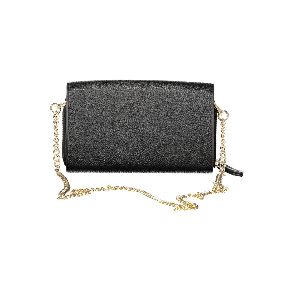 Mario Valentino Black Polyethylene Women Wallet Convertible Shoulder Bag with chain strap and sleek design.