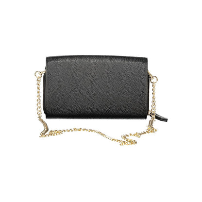 Mario Valentino Black Polyethylene Women Wallet Convertible Shoulder Bag with chain strap and sleek design.
