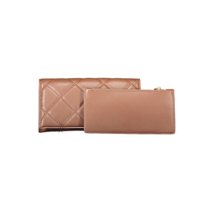 Mario Valentino Brown Polyethylene Women Wallet with dual compartments and chic zip closure, showcasing modern sophistication and style.