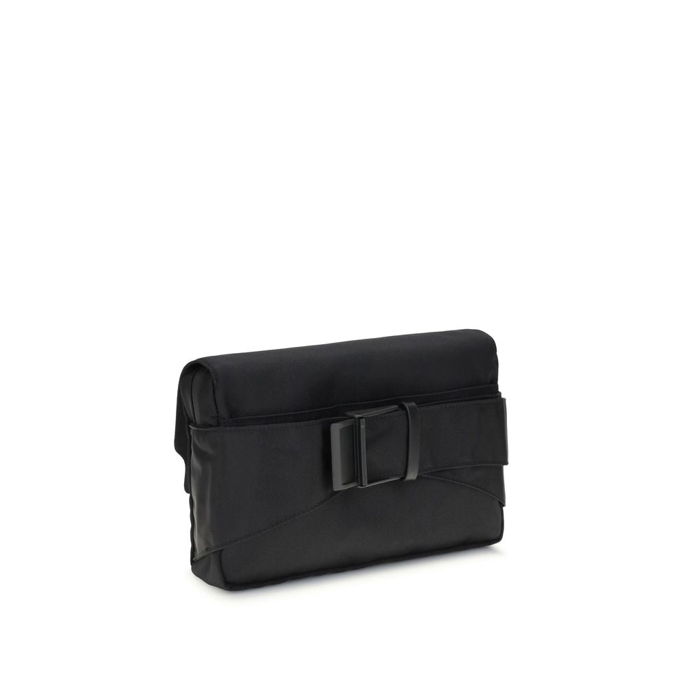Marni Black Polyamide Clutch Bag with satin metal magnetic closure and exterior flat pocket for essentials.