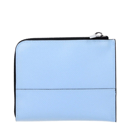 Marni Blue Polyethylene Wallet with silver front logo, light blue design, and zipper closure. Measurements: 9.5×11.5 cm.