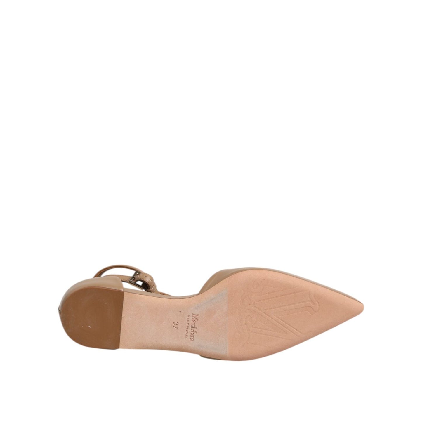 Max Mara Beige Leather Pointed Toe Sandals Ballet Flat Shoes