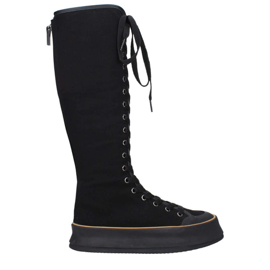 Max Mara Black Fabric Lace-Up Boots with vintage effect, casual style, rubber sole, wedge heel, and round toe design.