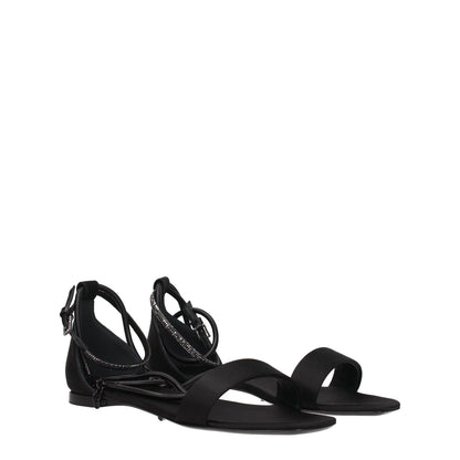 Max Mara Black Satin Flat Sandals with open toe, buckle closure, and low heel, crafted from satin with leather sole.