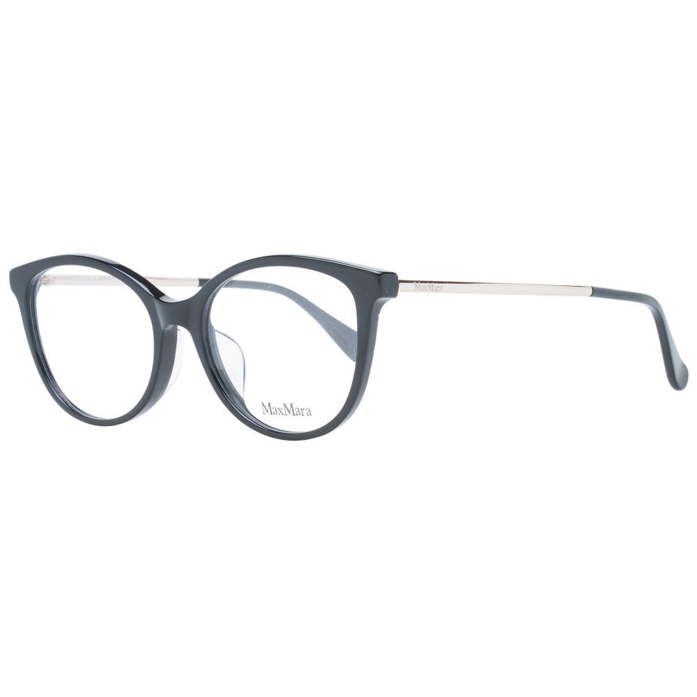 Max Mara Black Women Glasses Frame, full-rim butterfly style with black metal and plastic construction, 53-17-145 size, includes branded case.